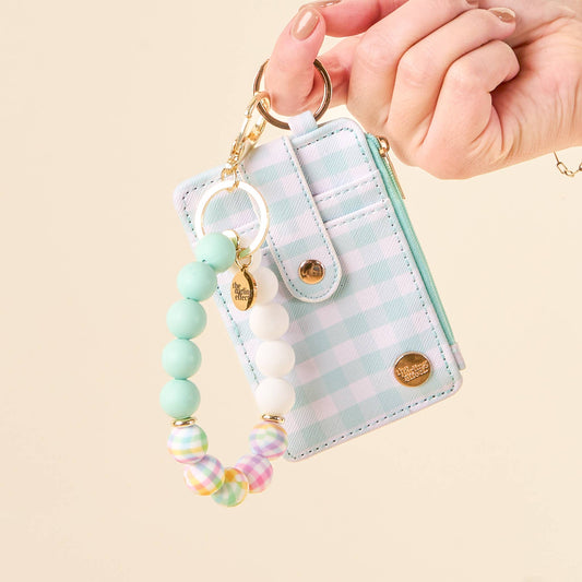 KEYCHAIN WALLET- GINGHAM GREEN