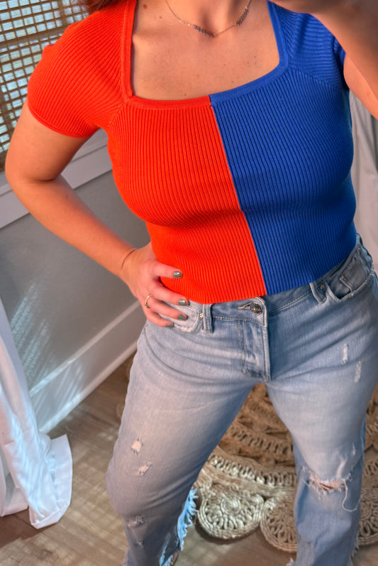 ORANGE & BLUE CROP TOP