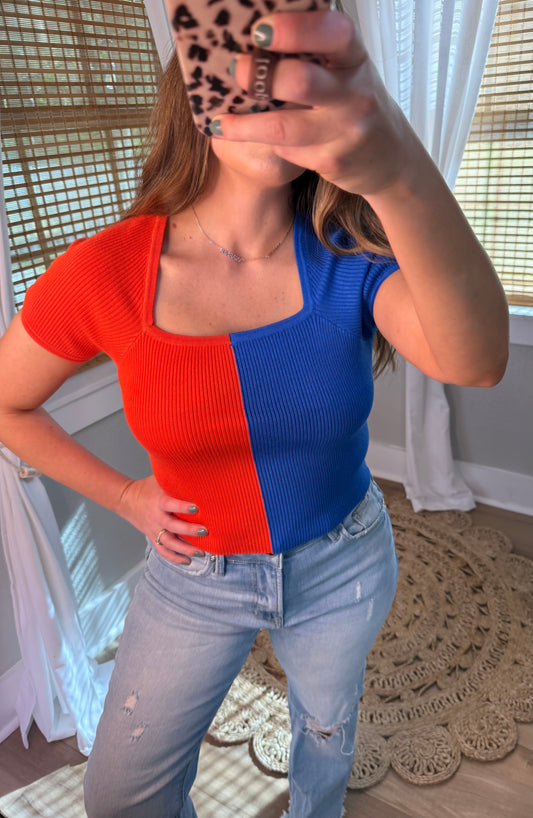 ORANGE & BLUE CROP TOP