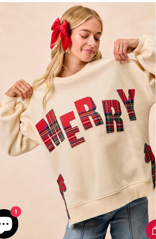 MERRY PLAID SWEATSHIRT