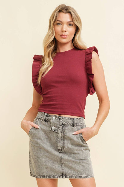 VARSITY RUFFLE TOP